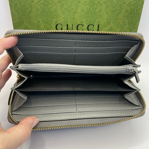 💎 24 Gucci Marmont Zip Around Wallet Gray Pebbled Leather - Picture 10 of 11